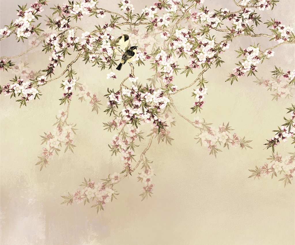 Bild von Komar Vlies Fototapete - Love Birds - Größe: 300 x 250 cm (Breite x Höhe) - Vogel, Kirschblüte, Tapete, Design, Wohnzimmer, Wanddekoration, Schlafzimmer, Baum, Natur - LJX6-027