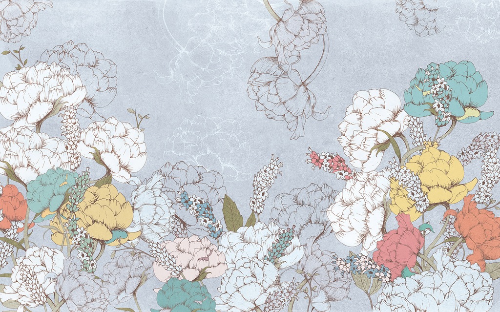 Bild von Komar Fototapete Digitaldruck Vlies - Planting Peonies - Größe 400 x 250 cm, glatt, bedruckt, floral, geblümt, gemustert, tropisch, (Packung, 1 St., Lieferung auf Rolle in stabiler Kartonhülse), Wohnzimmer, Schlafzimmer