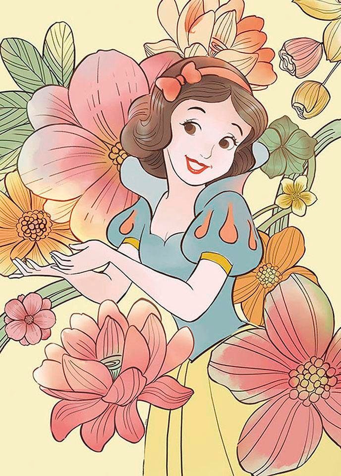 Bild von Disney Wandbild von Komar | Snow White Flowers | Kinderzimmer, Babyzimmer, Dekoration, Kunstdruck | Größe 50x70cm (Breite x Höhe) | ohne Rahmen | WB056-50x70