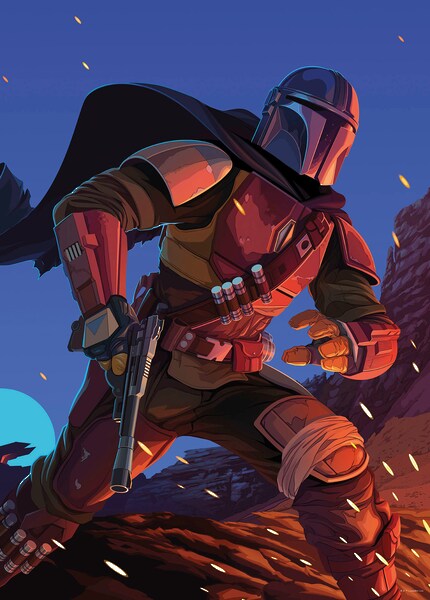 Bild von Komar 50 x 70 cm Star Wars Mandalorian Ambush | Baby Yoda, Dekoration, Wandbild, Poster, Kunstdruck | Größe Rahmen | WB-SW-001-50x70, Rot, Blau