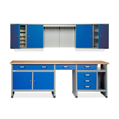 Bild von Werkstatt-Set Bern 2-teilig, Hängeschrank + Werkbank, Breite 2.400 mm, rot