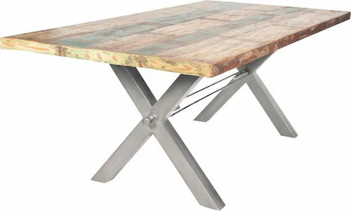 Bild von Sit Möbel Tische Tisch 240x100 cm, Altholz bunt lackiert Platte Altholz, Gestell Eisen B 240 x T 100 x H 76 cm Platte bunt, Gestell antiksilbern bestehend aus 7184-98 + 7113-40, Plattenstärke 4 cm
