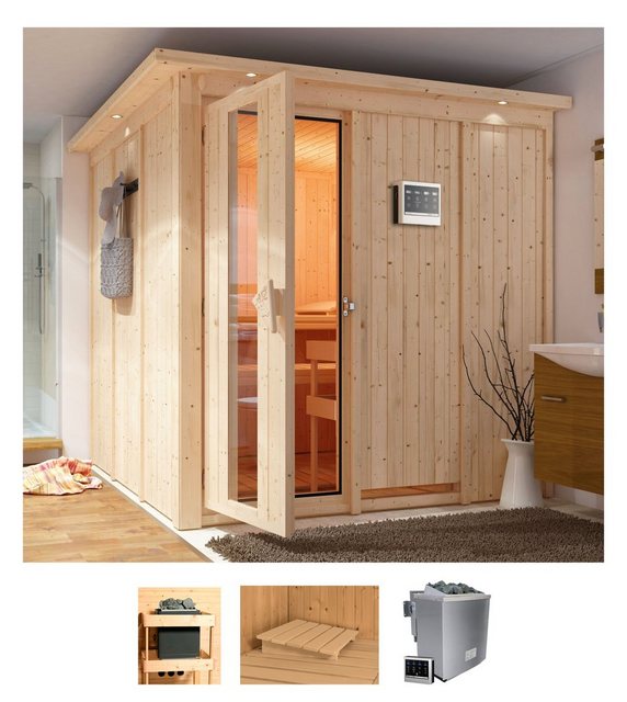 Bild von Karibu Sauna Romina, BxTxH: 210 x 210 x 202 cm, 68 mm, (Set) 9-kW-Bio-Ofen mit externer Steuerung