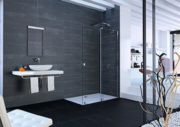 Bild von HÜPPE Xtensa pure Walk-In Gleittür 1teilig, mit festem Segment, Breite:110cm, Anschlag rechts, Stabilisationsbügel, XT0222, Duschkabinen: Profilfarbe silber hochglanz Glas ESG klar mit ANTI-PLAQUE