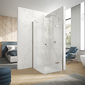 Bild von Hüppe Design pure 4-Eck Schwingtür mit festen Segmenten mit Beschlag, Breite:80cm Höhe:197cm, Rechtsbefestigung, 8P9102, Duschkabinen: Profilfarbe chromglanz Glas ESG klar