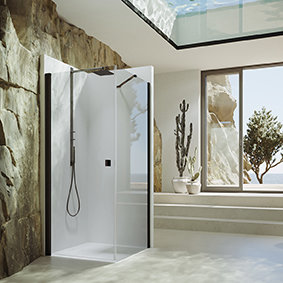 Bild von Hüppe SolvaPro Schwingtür teilgerahmt, 4-Eck, Linksbefestigung, Breite: 800mm, 7T0101, Duschkabinen: Profilfarbe Black Edition Glas ESG Spiegelglas
