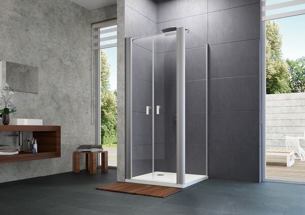 Bild von Hüppe Design pure 4-Eck Pendeltür für Seitenwand, Breite:100cm Höhe:190cm Anschlag li. & re., 8P1403, Duschkabinen: Profilfarbe White Edition Glas ESG Sand Plus