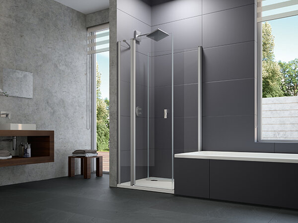 Bild von Hüppe Design pure 4-Eck Bewegliche Seitenwand für Schwingtür, Breite:70cm Höhe:200cm, Befestigung li. & re., 8P7706, Duschkabinen: Profilfarbe White Edition Glas ESG Spiegelglas mit Anti-Plaque