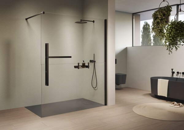 Bild von Hüppe Duplo pure Walk-In 4-Eck Seitenwand 1teilig, Breite:120cm, Rechtsbefestigung, DT0012, Duschkabinen: Profilfarbe Black Edition Glas ESG klar