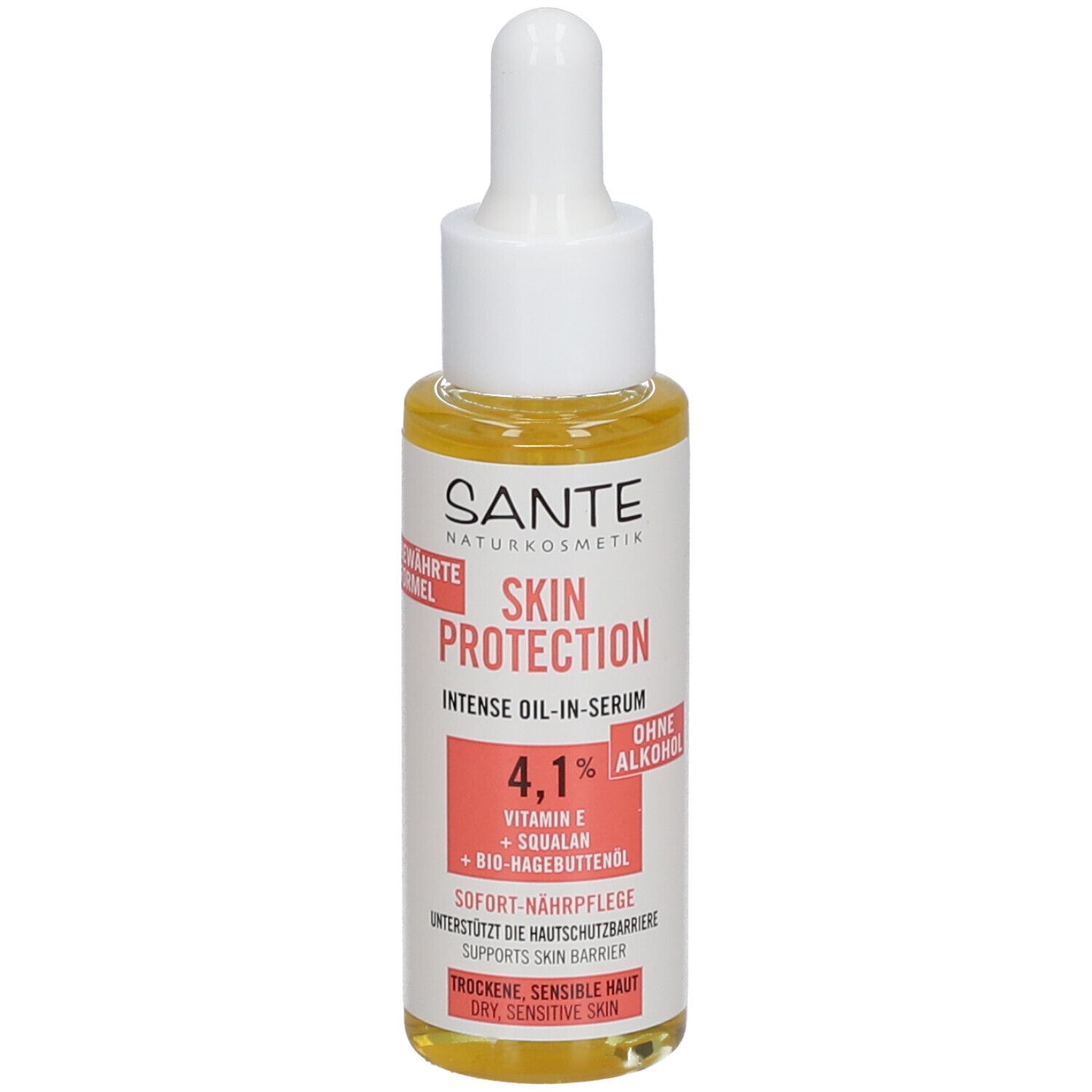 Bild von SANTE Naturkosmetik Serum mit Vitamin E, Squalan & Bio-Hagebuttenöl, sofort nährende Pflege für beruhigte, regenerierte Haut & ein weiches Hautgefühl, Skin Protection Intense Serum, 30 ml