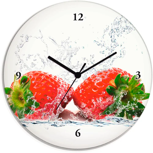 Bild von ARTLAND Wanduhr ohne Tickgeräusche Glas Quarzuhr Ø 30 cm Rund Lautlos Obst Früchte Erdbeere im Wasser Frucht Modern Food T5SP