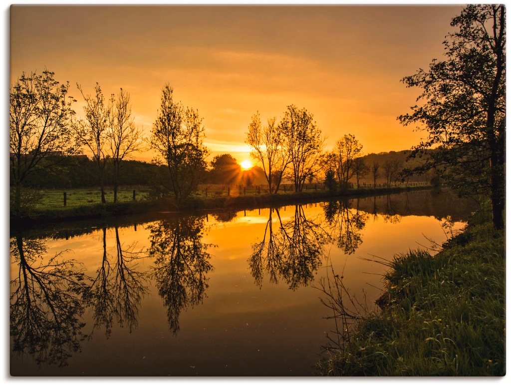 Bild von Leinwandbild ARTLAND "goldener Morgen", gold (goldfarben), B:120cm H:90cm, Canvas, Leinwand, Bilder, auf Keilrahmen gespannt