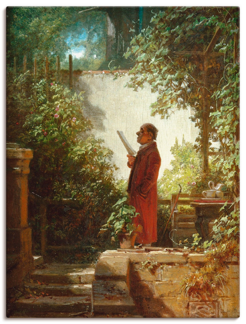 Bild von Artland Wandbild "Zeitungsleser im Hausgärtchen 1850", Mann, (1 St.), als Leinwandbild, Poster in verschied. Größen