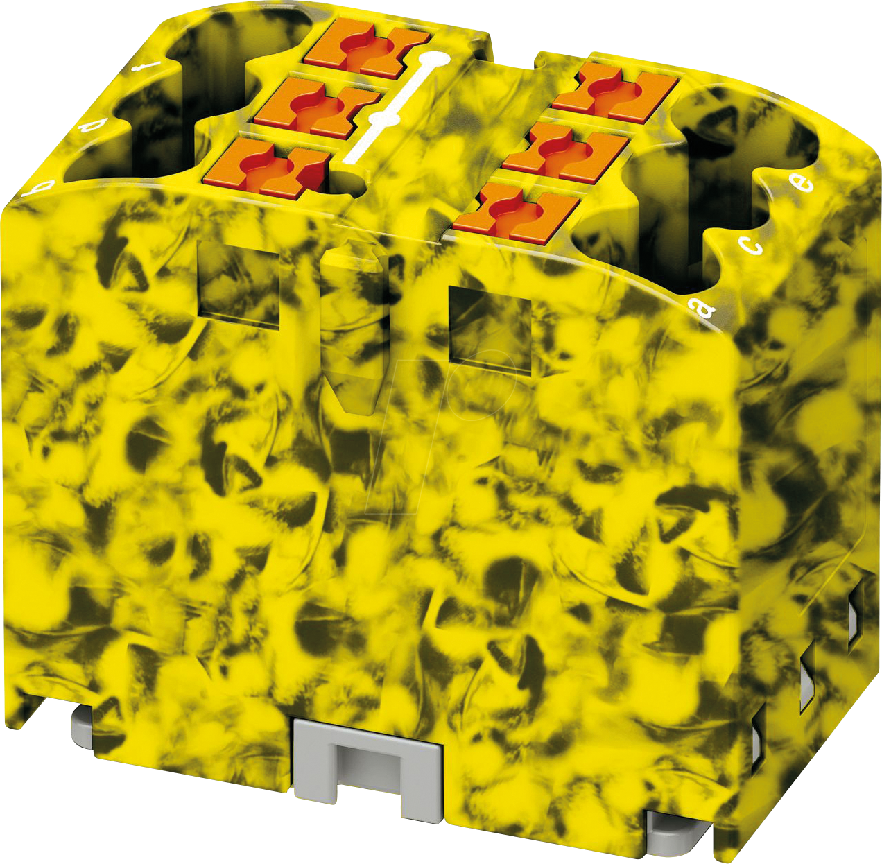 Bild von PHOENIX CONTACT PTFIX 6X2,5-FE Verteilerblock, Grundklemme, 450 V, 24 A, Anzahl der Anschlüsse 6, Querschnitt 0,14 mm²-4 mm², AWG: 26-12, Breite 16 mm, Höhe 21,7 mm, Schwarz/Gelb, 10 Stück