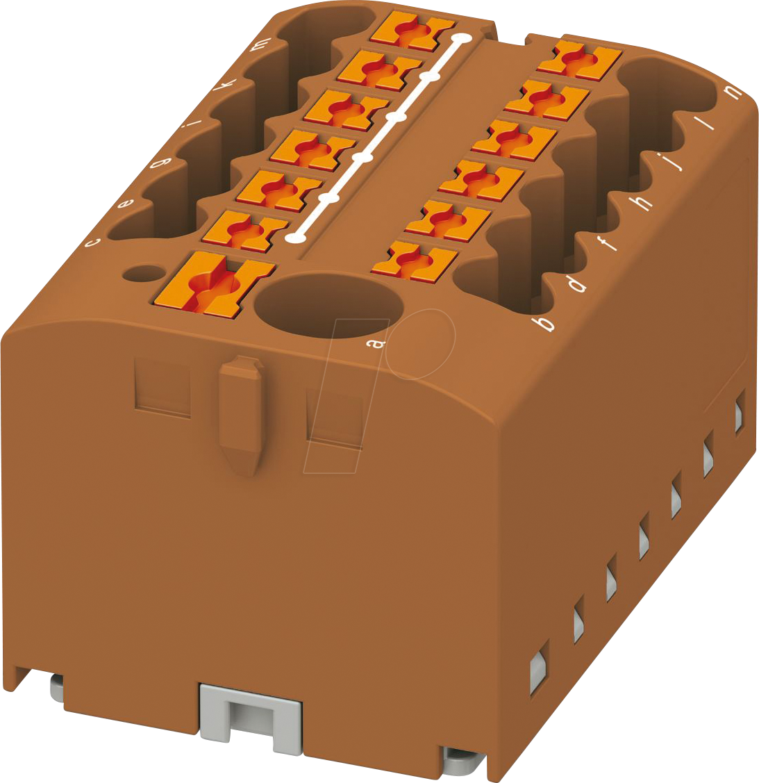 Bild von PHOENIX CONTACT PTFIX 6/12X2,5 BN Verteilerblock, Grundklemme mit Einspeisung, 450 V, 24 A, Anzahl der Anschlüsse 13, Querschnitt 0,14 mm²-4 mm², AWG 26-12, Breite 41 mm, Höhe 21,7 mm, Braun, 8 Stück
