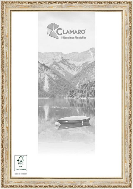 Bild von Clamaro Bilderrahmen, Bilderrahmen 'ELSA' CLAMARO Antik Massivholz Creme Weiß Gold