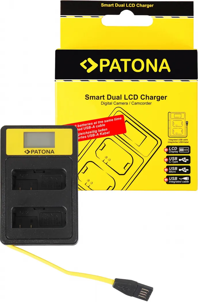 Bild von Patona Ladegerät Smart Dual LCD USB Nikon Akku EN-EL14 (Ladegerät), Kamera Stromversorgung, Schwarz