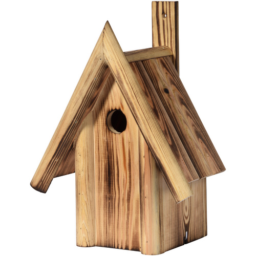 Bild von dobar® 13071e Nistkasten Hexenhaus II Ø 32 mm - Nisthöhle für Wildvögel - Nistkasten Massivholz - Nisthilfe mit Schilfdach Vogelhaus für Höhlenbrüter - 25 x 17,5 x 33 cm - Geflammt