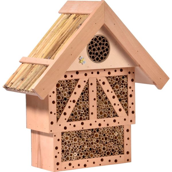 Bild von dobar® green label 22396FSCe Wildbienenhotel "Monschau" - Design Insektenhotel Massivholz - Bienenhaus Fachwerk-Optik - Insektenhaus Buchenholz - Nisthilfe für Wildbienen - 37,5 x 15 x 38,5 cm - Natur