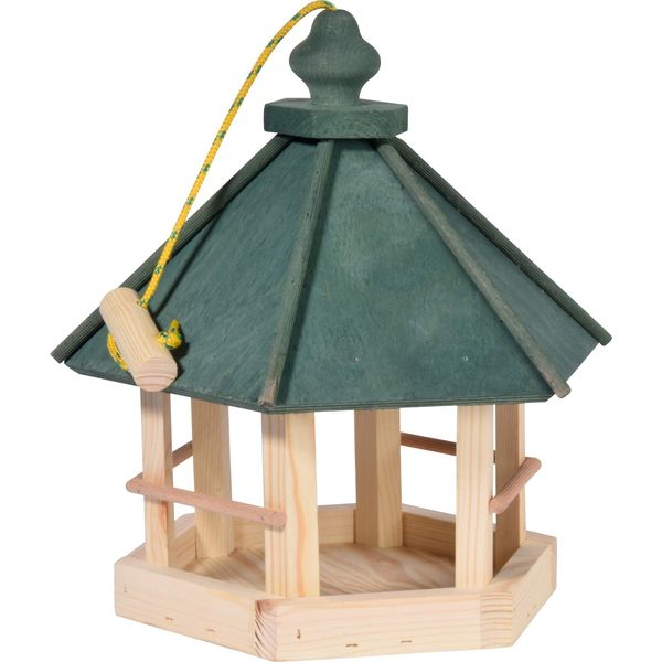 Bild von dobar® 90038FSCe Vogelfutterhaus 6-eck hängend - Offenes Vogelhaus Massivholz - Wildvogelfutterstation zum Aufhängen - Futterhaus für die Ganzjahresfütterung - 29 x 32 x 36 cm - Grün