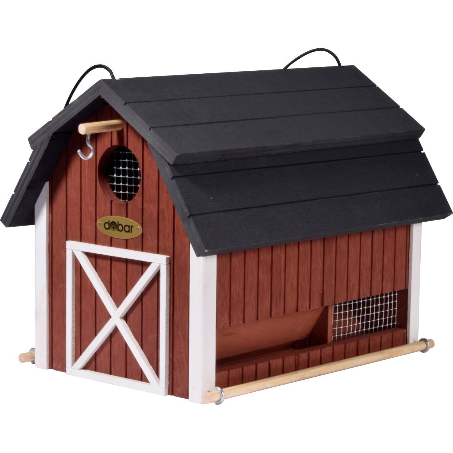 Bild von dobar® Green Label 98760FSCe Vogelfutterhaus Katthult hängend - Vogelhaus Massivholz - Futterstation Wildvögel - Vogelvilla zum Aufhängen - Futterspender Scheunen-Design - 31,5 x 22 x 24 cm - Rot