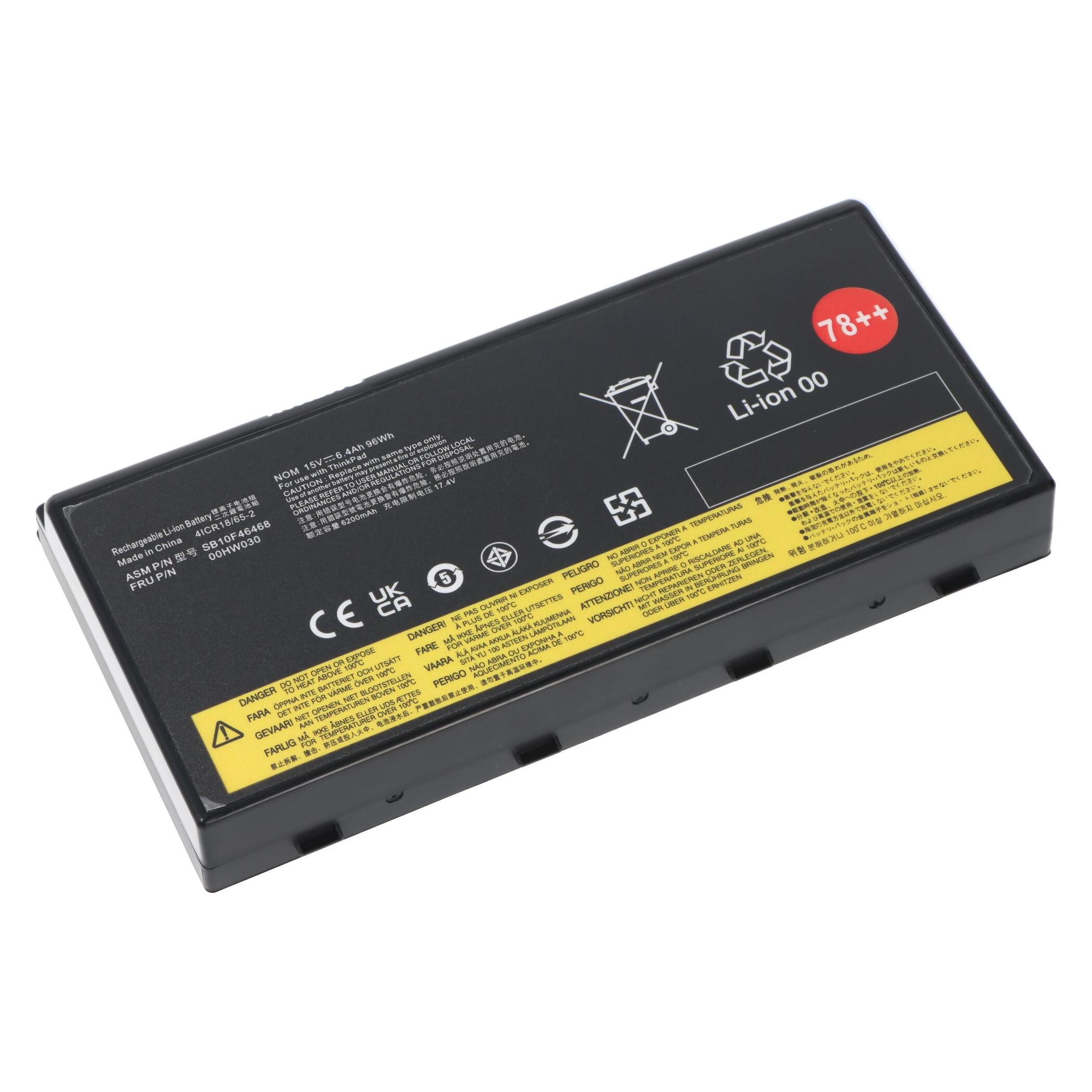 Bild von AccuCell Akku passend für Lenovo Thinkpad P70, Li-ion, 15V, 6400mAh, 96Wh (4 Zellen, 6400 mAh), Notebook Akku