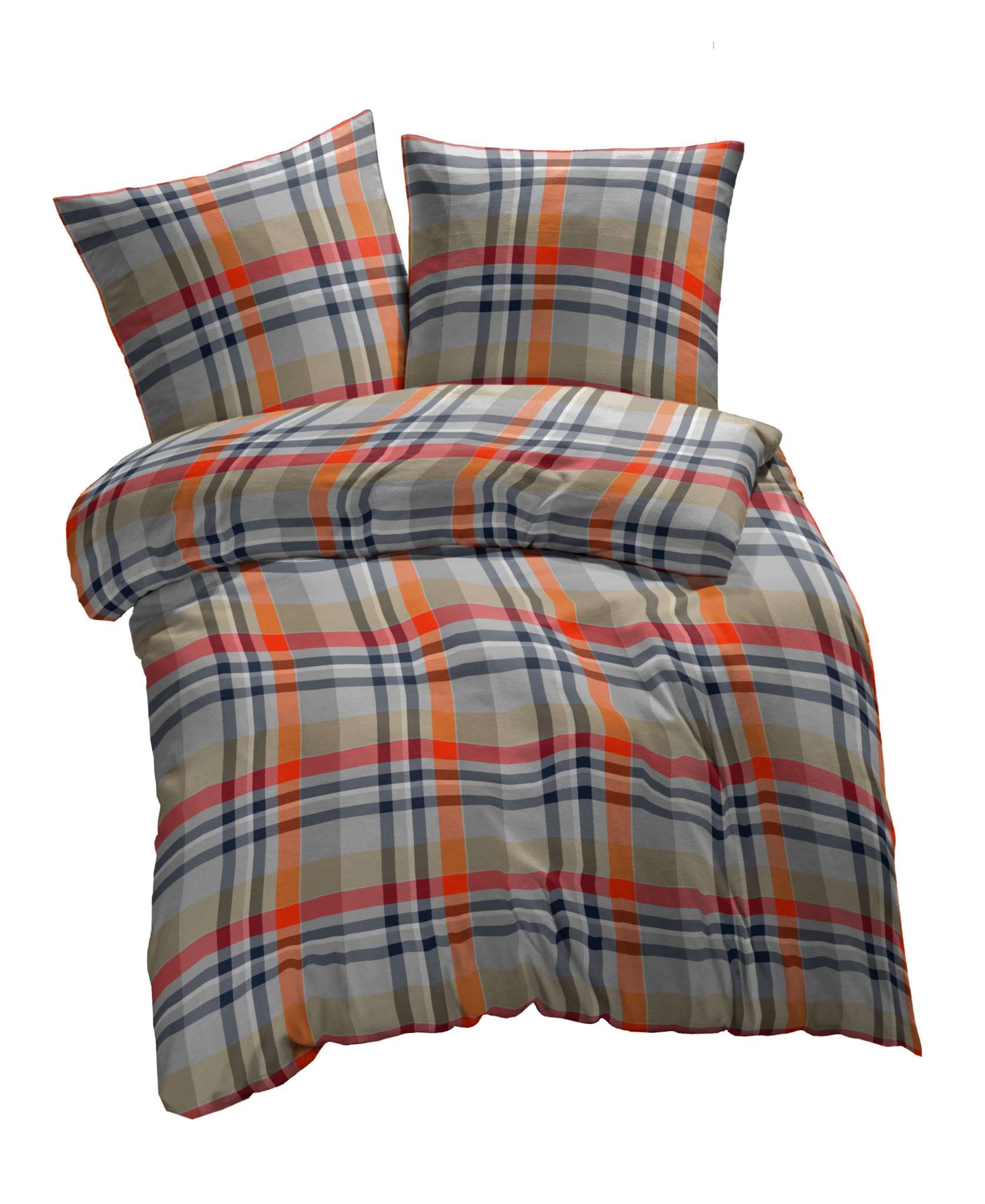 Bild von etérea Flanell Bettwäsche Urban Flausch Kariert Orange 80x80 cm 1x Kopfkissenbezug