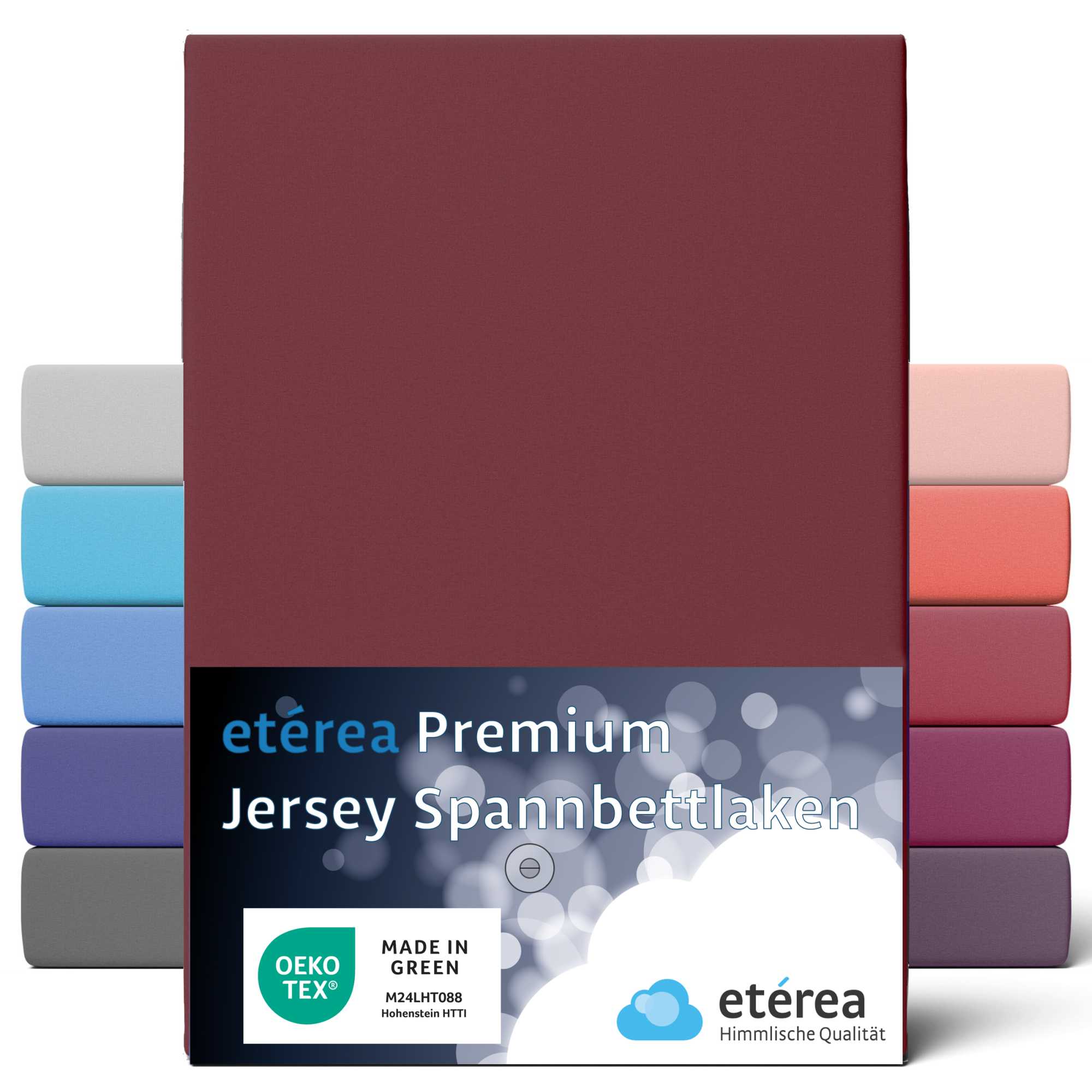 Bild von etérea Premium Jersey Spannbettlaken 140x200-160x200 cm Bordeaux für 15-25 cm Steghöhe 100% Baumwolle - Oekotex Spannbetttuch Matratzen Bett Bezug - Bettlaken 140x200cm - 160x200cm Rot