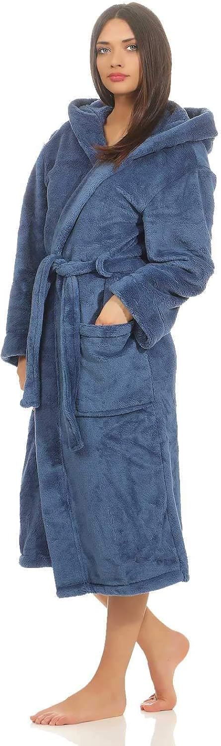 Bild von ETÉREA® Bademantel Damen & Herren flauschig aus Kuschelfleece [MIT Kapuze] - Sauna Bademantel Mustique - Bathrobe Women - Saunamantel Unisex flauschig, weich & trocknet schnell - Taupe Größe M