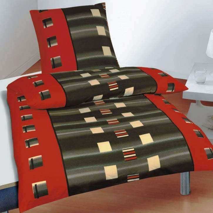 Bild von Microfaser Bettwäsche Rot Grau Streifen 200x200 cm + 2Stk 80x80 cm