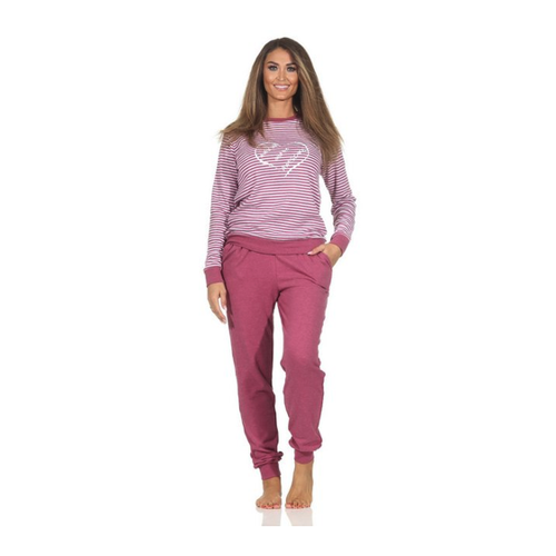 Bild von Normann Pyjama Kuscheliger Damen Schlafanzug lang mit Bündchen und Herz Motiv