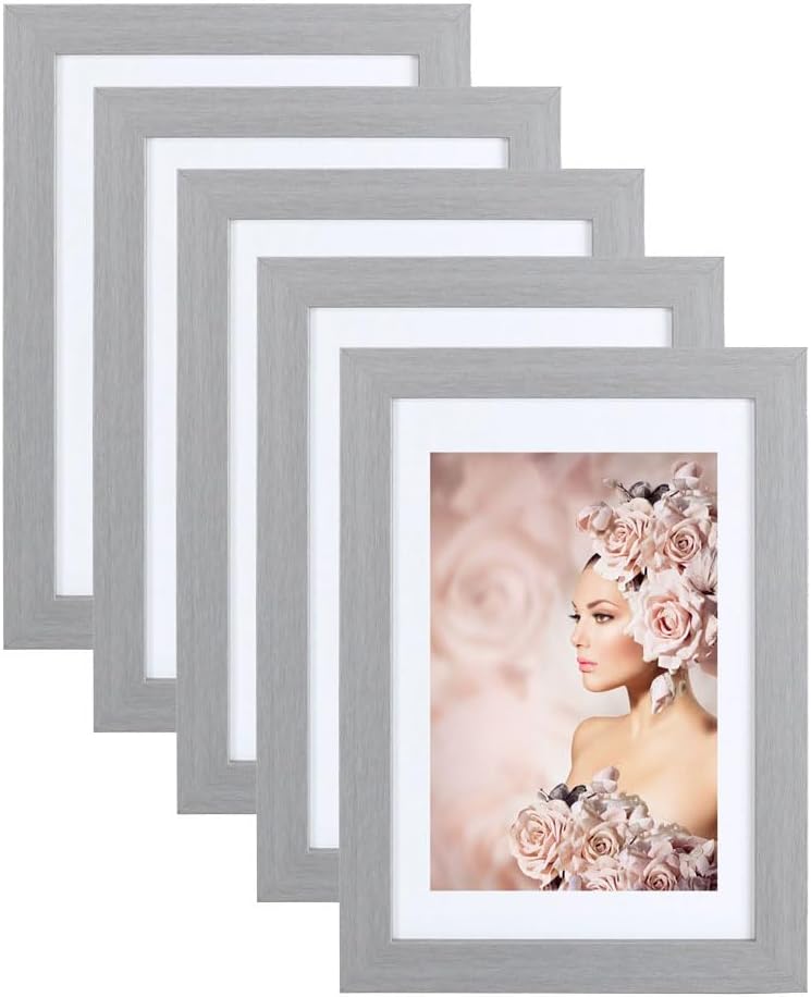 Bild von IDEAL TREND 5er Pack Holz Bilderrahmen Foto Plexi Rahmen Acryl Collage Wanddeko Poster S215: Farbe: Silber | Format: 30x45
