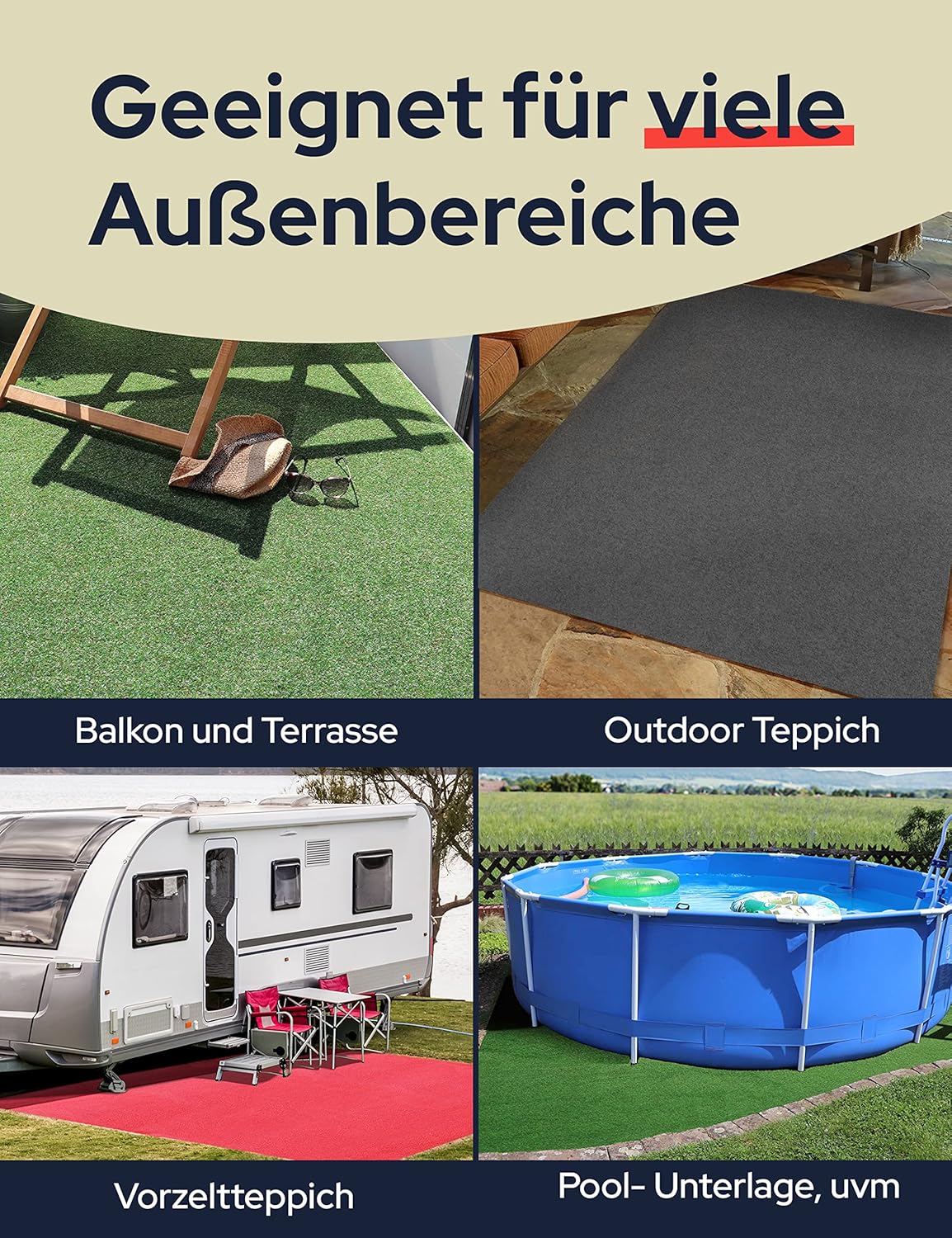Bild von Primaflor Rasenteppich GREEN Meterware – 400 x 900 cm – Grau – Outdoor Kunstrasenteppich wetterfest & pflegeleicht