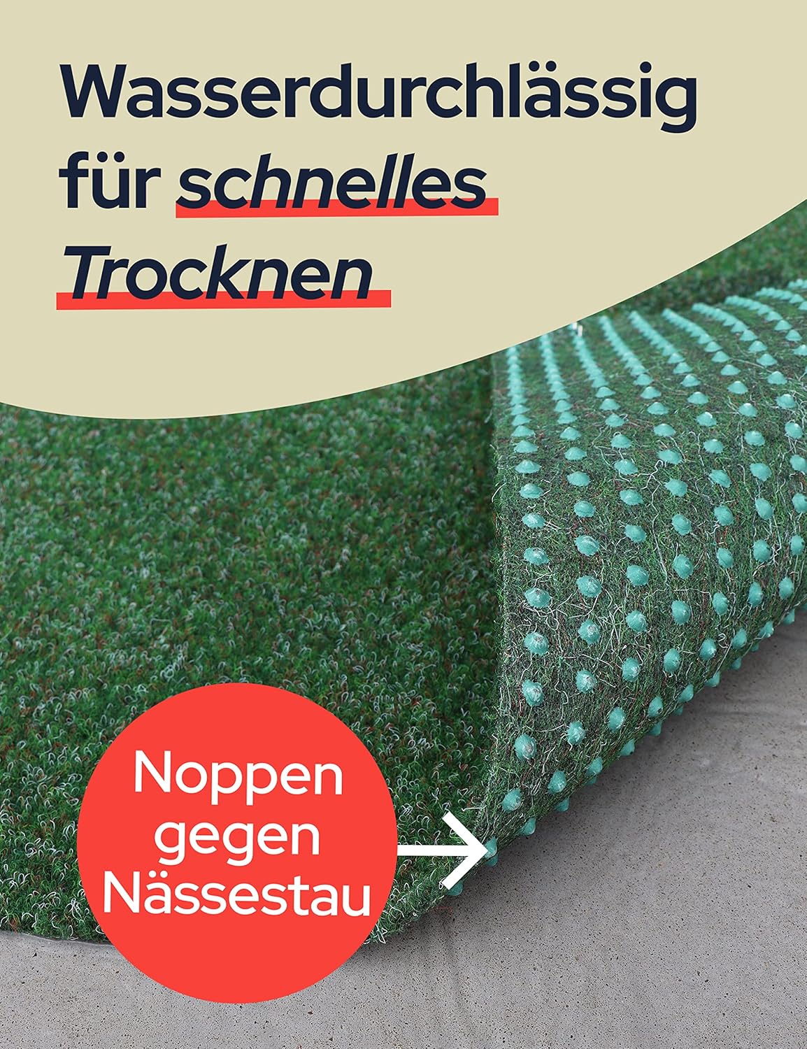 Bild von Primaflor-Ideen in Textil Kunstrasen "Kunstrasen GREEN", rechteckig, 7,5 mm Höhe, braun, mit Noppen, strapazierfähig, witterungsbeständig & wasserfest