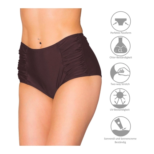 Bild von Aquarti Damen Bikinihose mit Hoher Taille und Raffung – Dunkelrot, Größe: 42