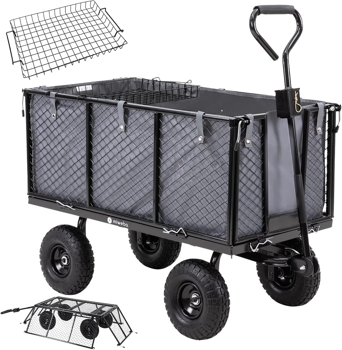 Bild von Miweba Bollerwagen MB-550 | 550 Kg Traglast - Plane herausnehmbar - Wände klappbar - Volumen 190 L - Handwagen - Gartenkarre - Transportwagen - Schubkarre - Gartenwagen - Gerätewagen (MB-550 Grün)