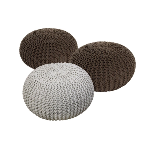 Bild von Soma Sitzhocker Pouf Hocker SET 3 Stück Grobstrick-Optik