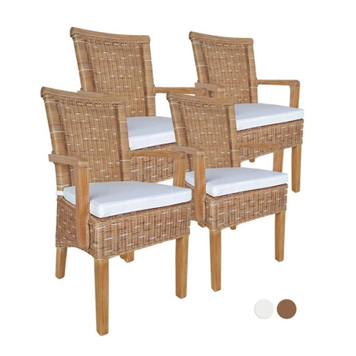 Bild von Soma Esszimmer-Stühle-Set mit Armlehnen 4 Stück Rattanstuhl braun Perth