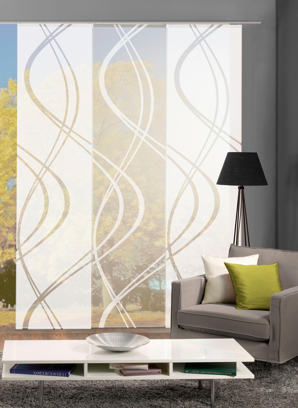 Bild von HOME WOHNIDEEN Schiebegardine Schiebevorhang TIBERIO aus Dekostoff und Voile mit Scherli 245 x 60 cm, (3 St), 100% Polyester