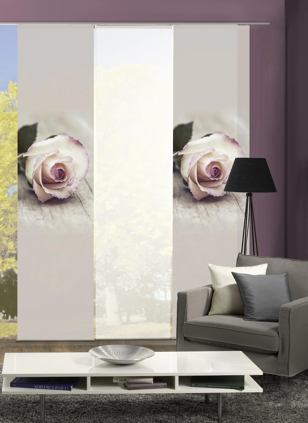 Bild von Schiebegardine HOME WOHNIDEEN "ROSIES" Gr. 1, rosa (rosé), B:60cm H:245cm, Polyester, Gardinen, HxB: 245x60, inkl. Befestigungszubehör