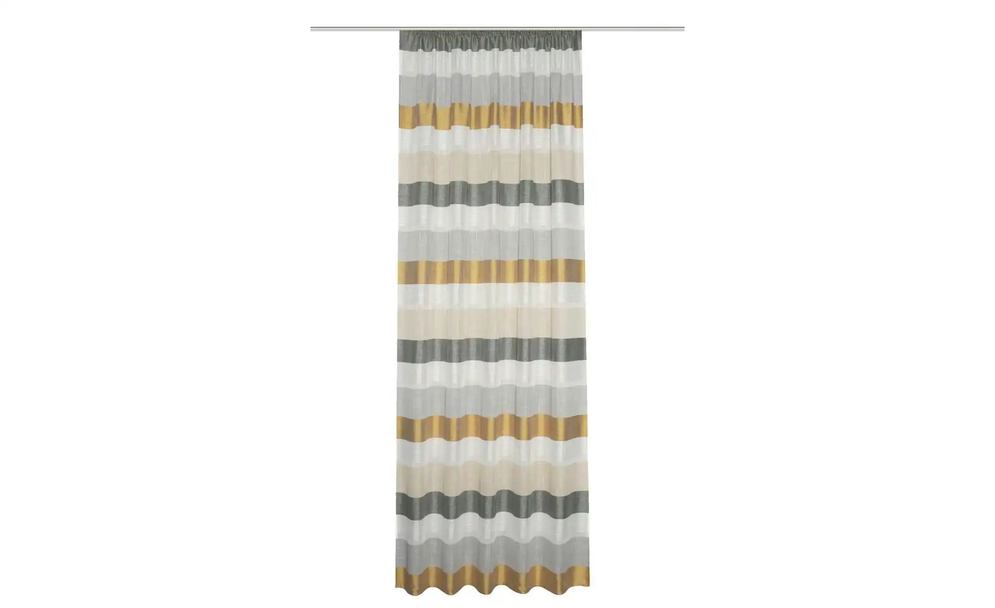 Bild von HOME WOHNIDEEN Dekoschal/Fertigschal 41598 Olav, Fertigschal mit Querstreifen, mit Kräuselband, in 2 Farben und 6 Größen: grau und Gold, Farbe:Gold, Größe:145 x 140