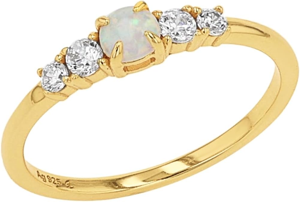 Bild von Amor Ring 925 Sterling Silber Damen Ringe, mit Zirkonia synth., Opal synth., Weiß, Kommt in Schmuck Geschenk Box, 2037252