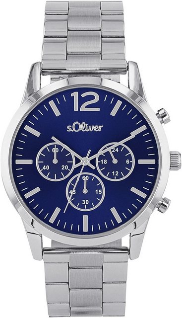 Bild von s.Oliver Armbanduhr Herren Chronograph Analog, mit Edelstahl Armband, Blau, 3 bar Wasserdicht, Kommt in Uhren Geschenk Box, 2038383