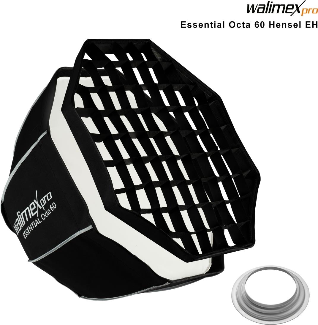 Bild von Walimex pro Essential Softbox Octagon 60cm + Softboxadapter für Hensel Expert, um 360° drehbar, einfacher Aufbau, inkl Grid, Bowens Adapter und Transporttasche, ideal für Porträts und Beauty-Aufnahmen (1023487)