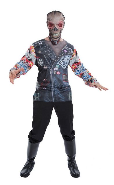 Bild von Karneval-Klamotten Kostüm Skelett Biker Herren fotorealistisches 3 D Shirt, Männer Kostüm Halloween Karneval