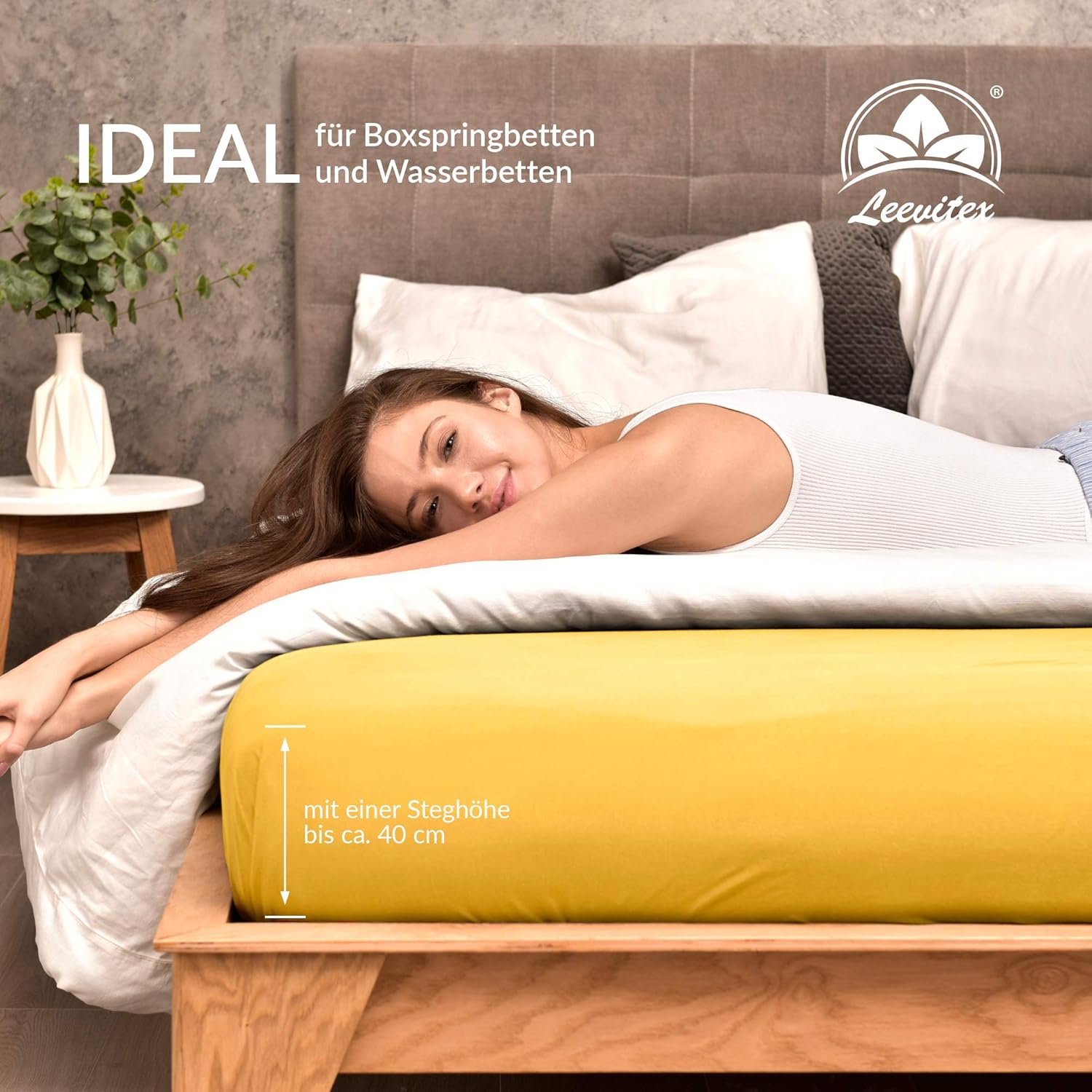 Bild von leevitex® Spannbettlaken Spannbettlaken Boxspringbett & Wasserbett Spannbettlaken 170 g/m², Gummizug: rundum, Mako-Baumwolle, sehr robust, 180x200 – 200x220 cm + 40 cm Steg