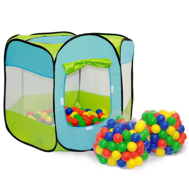 Bild von LittleTom Spielzelt Kinder Spielzelt mit 200 Bällebad Bällen - Kinderzelt Blau LxBxH: 100 cm x 100 cm x 72 cm