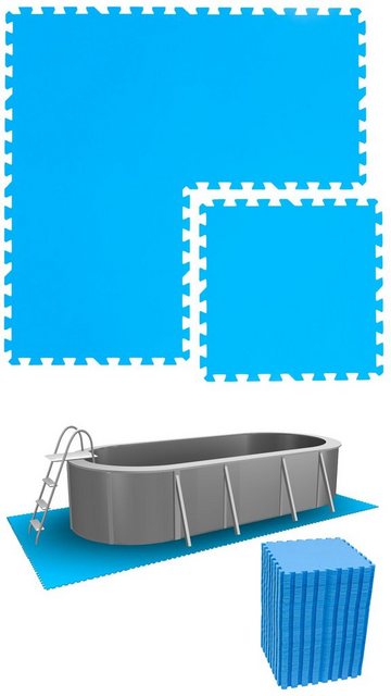 Bild von eyepower Bodenmatte 15,9 m² Poolunterlage 68 EVA Matten 50x50 Pool Set, erweiterbares Stecksystem Blau