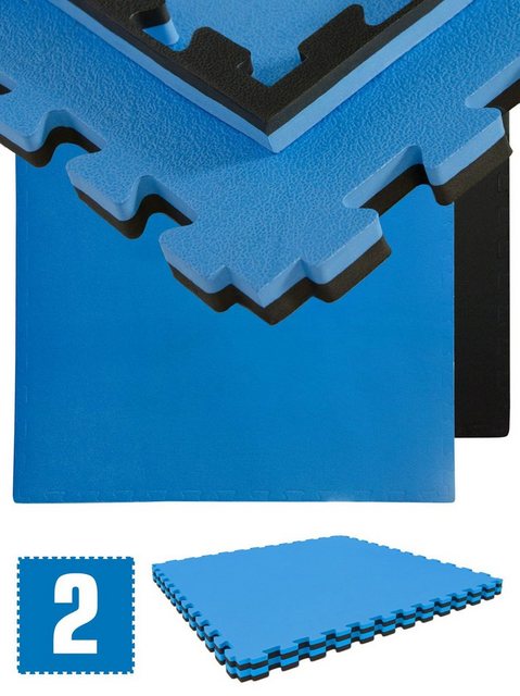 Bild von eyepower Fitnessmatte 2,5cm Fitnessmatte 1,6qm - 2er Set 90x90 cm, Schwarz-Blau Matte+Rand