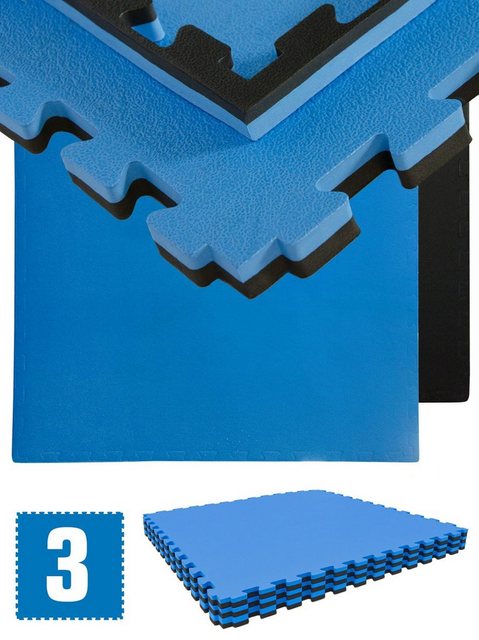 Bild von eyepower Fitnessmatte 2,5cm Fitnessmatte 2,4qm - 3er Set 90x90 cm, Schwarz-Blau Bodenschutzmatte